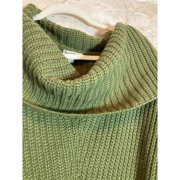 Umgee Oversized Sweater Womens Small Olive Green Chunky Knit Cowl Neck Boho - Picture 3 of 12